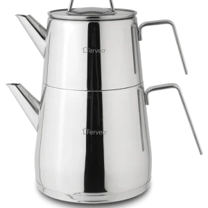 Ferveo Noya Theepotset 1,0/2,0 Liter – RVS Dubbele Turkse Theeketel Zilver